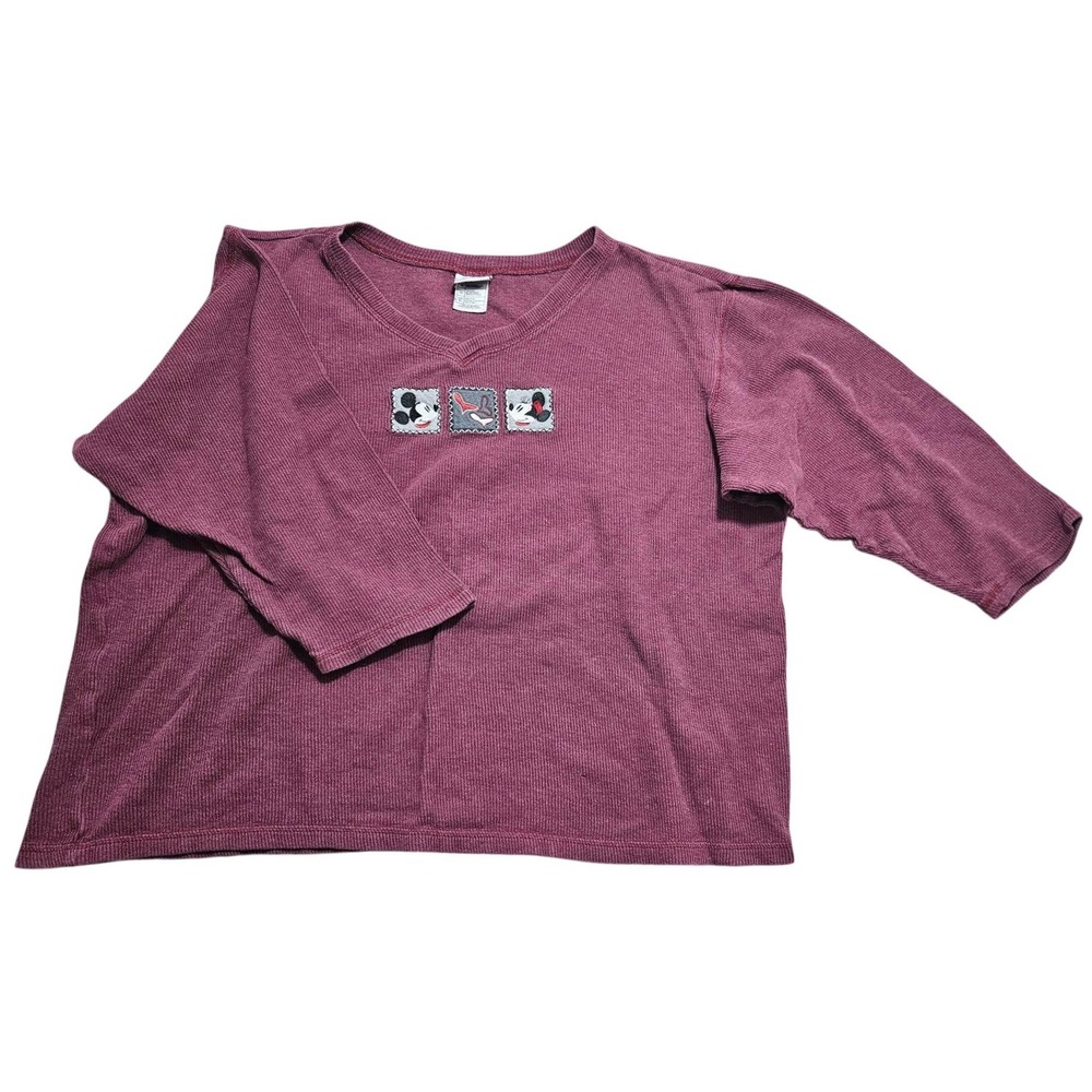 Disney Store Mickey Minnie Mouse Waffle Knit Thermal Top Burgundy XL Women *